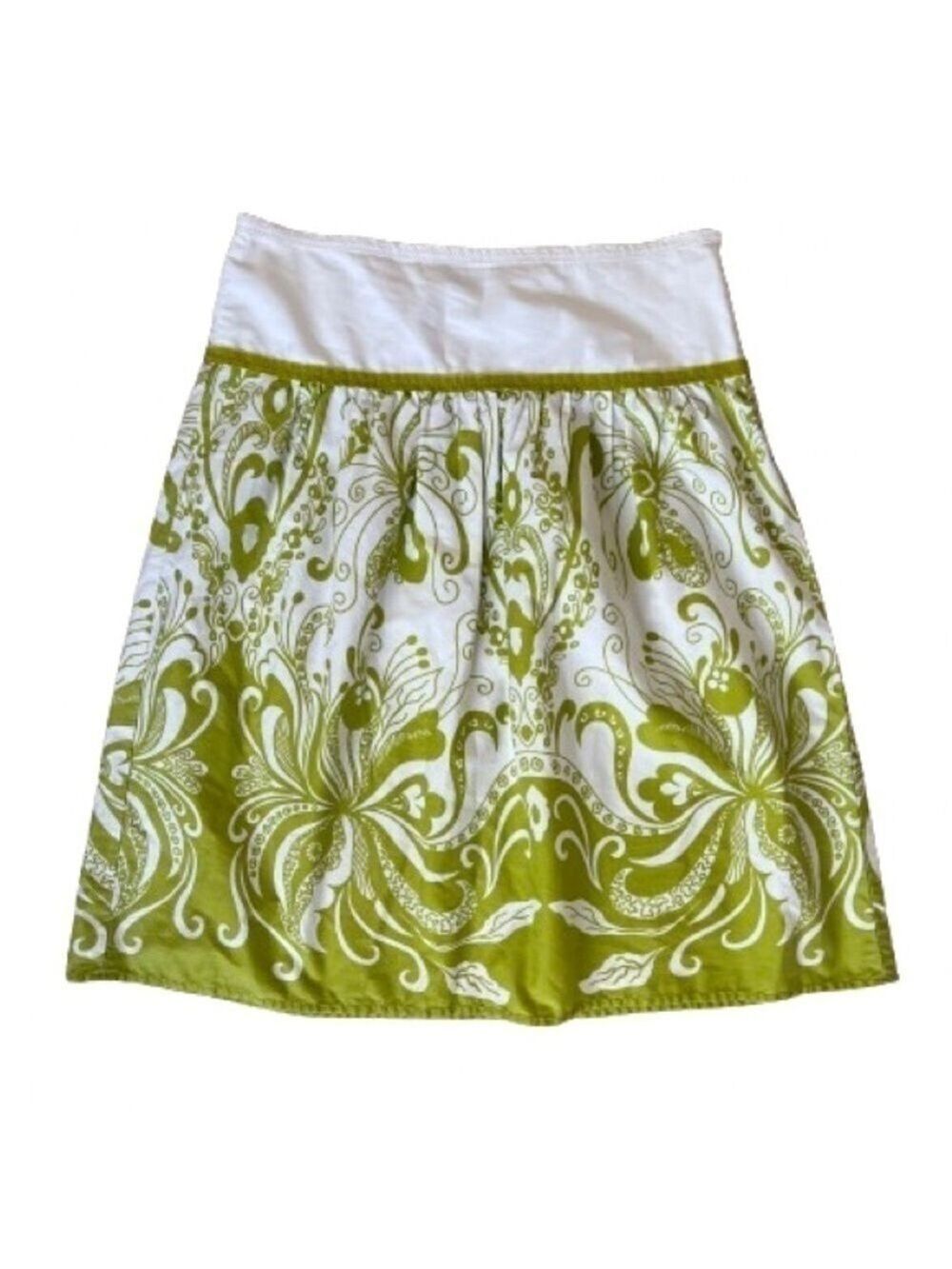 J Crew Vintage Cotton Green Floral Paisley Skirt. Size 0